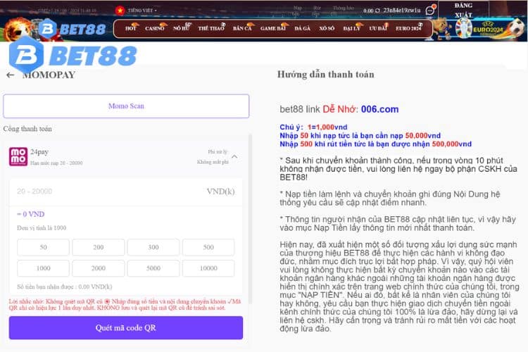 Nạp tiền Bet88 qua ví điện tử